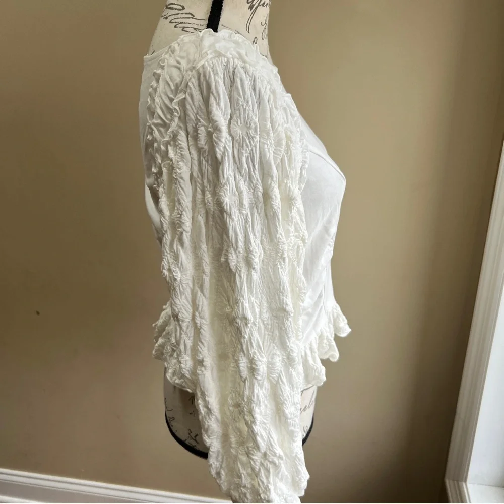 NWT Free People Oliva Contrast Stitch Knit Top Optic White Sz L